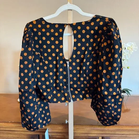 For Love & Lemons Lark Polka Dot Blouse Black Brown L NWT Sold Out - Picture 5 of 10